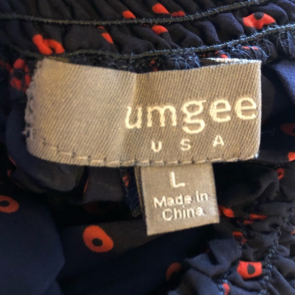 Umgee Polka Dot Print Silky Asymmetrical High Low Mini Skirt Navy Blue Red - Picture 10 of 12